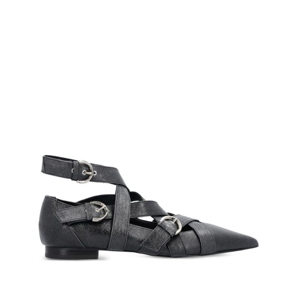 PINKO Women's Pointed Toe Cage Flats with Buckle Straps Women BLACK Sandals